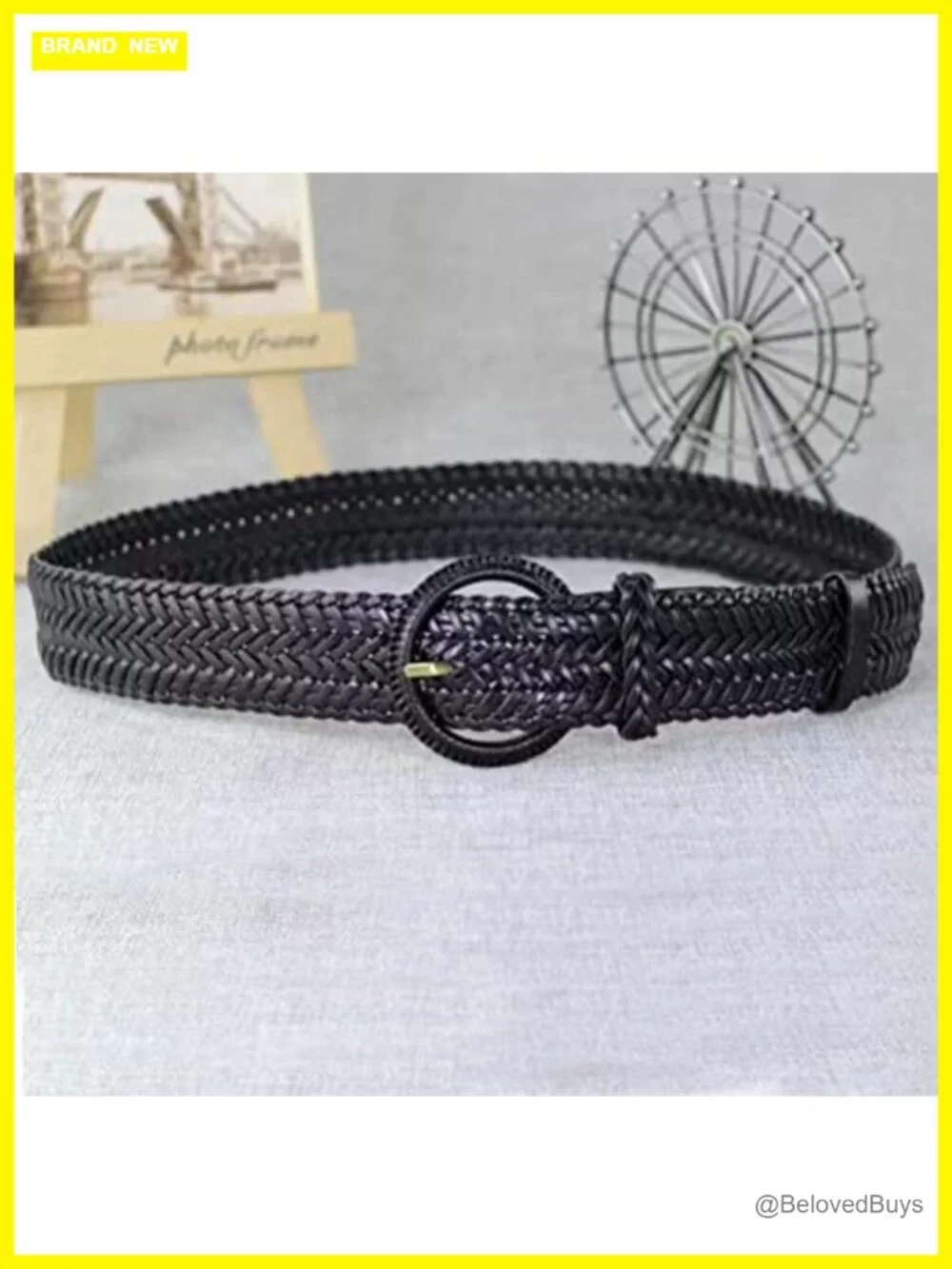 Women's Hand-Woven Faux Leather Braided Belt with Vintage Pin Buckle, No-Hole